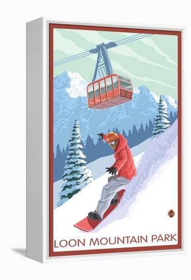 Loon Mountain Park - Snowboarder and Tram-Lantern Press-Framed Stretched Canvas