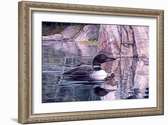 Loon with Baby (detail)-Russell Cobane-Framed Art Print