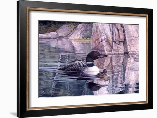 Loon with Baby (detail)-Russell Cobane-Framed Art Print