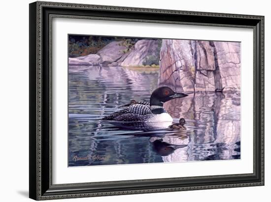 Loon with Baby (detail)-Russell Cobane-Framed Art Print