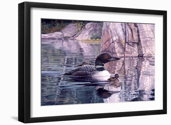 Loon with Baby (detail)-Russell Cobane-Framed Art Print