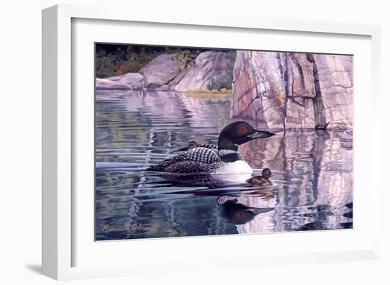 Loon with Baby (detail)-Russell Cobane-Framed Art Print