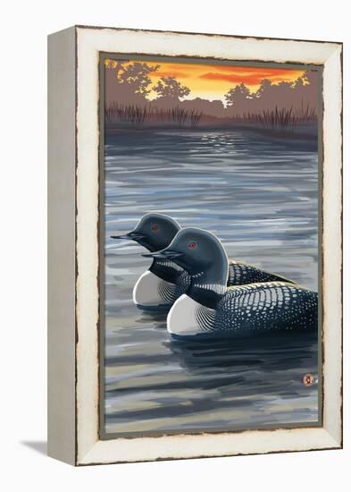 Loons and Sunset-Lantern Press-Framed Stretched Canvas