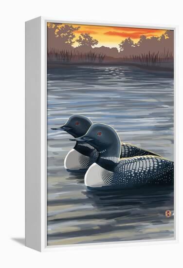 Loons and Sunset-Lantern Press-Framed Stretched Canvas