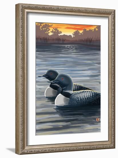 Loons and Sunset-Lantern Press-Framed Art Print