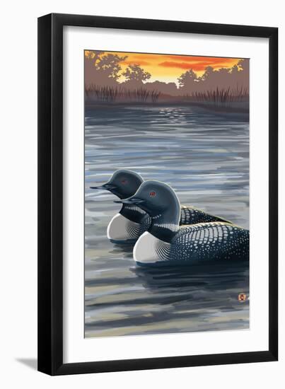 Loons and Sunset-Lantern Press-Framed Art Print