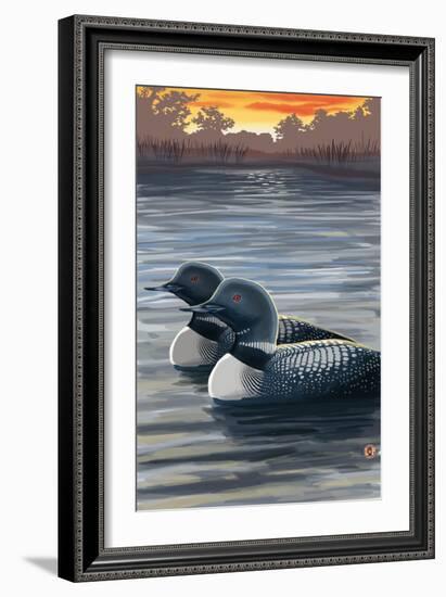 Loons and Sunset-Lantern Press-Framed Art Print