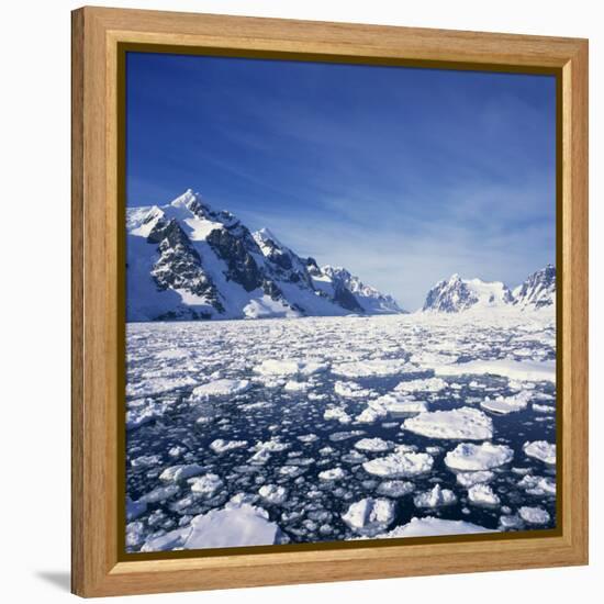 Loose Pack Ice in the Sea, with the Antarctic Peninsula in the Background, Antarctica-Geoff Renner-Framed Premier Image Canvas