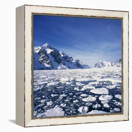 Loose Pack Ice in the Sea, with the Antarctic Peninsula in the Background, Antarctica-Geoff Renner-Framed Premier Image Canvas