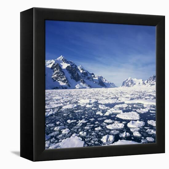 Loose Pack Ice in the Sea, with the Antarctic Peninsula in the Background, Antarctica-Geoff Renner-Framed Premier Image Canvas