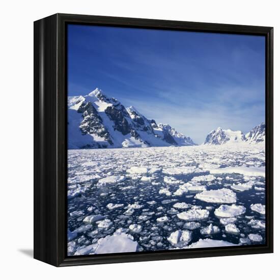 Loose Pack Ice in the Sea, with the Antarctic Peninsula in the Background, Antarctica-Geoff Renner-Framed Premier Image Canvas