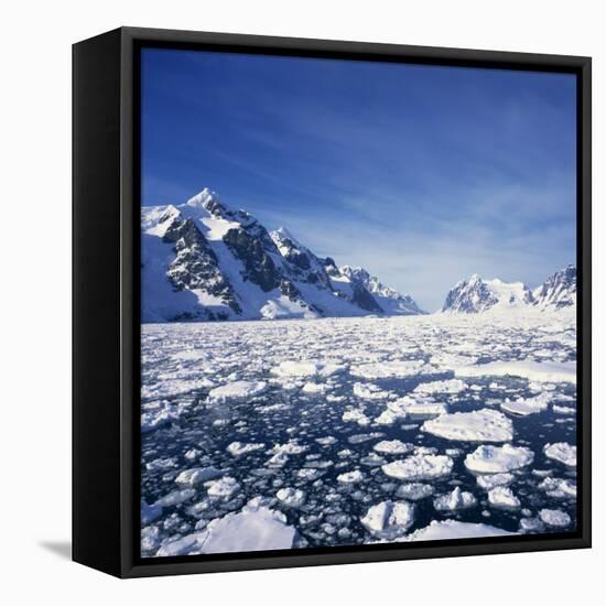 Loose Pack Ice in the Sea, with the Antarctic Peninsula in the Background, Antarctica-Geoff Renner-Framed Premier Image Canvas
