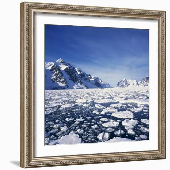 Loose Pack Ice in the Sea, with the Antarctic Peninsula in the Background, Antarctica-Geoff Renner-Framed Photographic Print