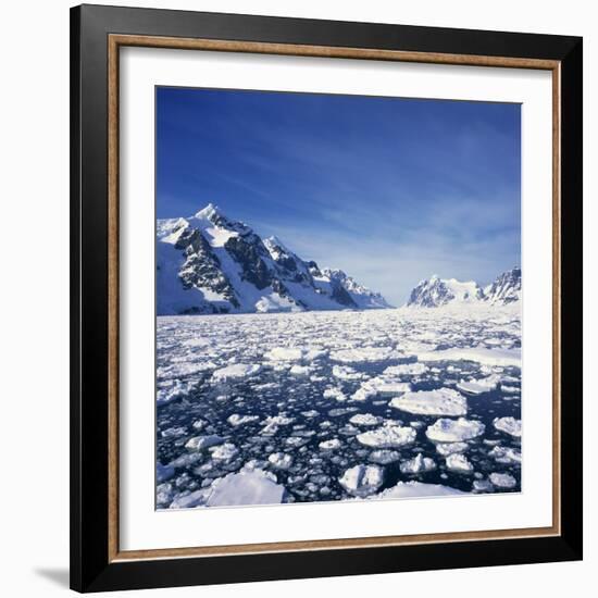 Loose Pack Ice in the Sea, with the Antarctic Peninsula in the Background, Antarctica-Geoff Renner-Framed Photographic Print