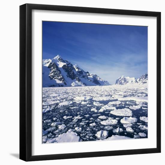 Loose Pack Ice in the Sea, with the Antarctic Peninsula in the Background, Antarctica-Geoff Renner-Framed Photographic Print