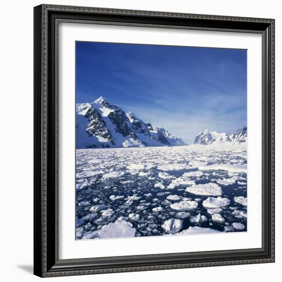 Loose Pack Ice in the Sea, with the Antarctic Peninsula in the Background, Antarctica-Geoff Renner-Framed Photographic Print