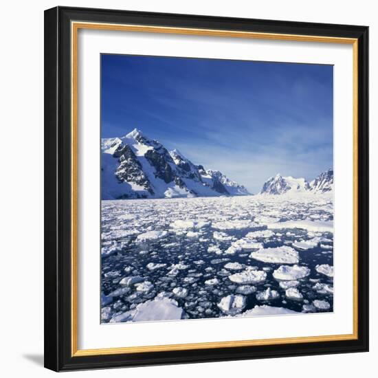 Loose Pack Ice in the Sea, with the Antarctic Peninsula in the Background, Antarctica-Geoff Renner-Framed Photographic Print