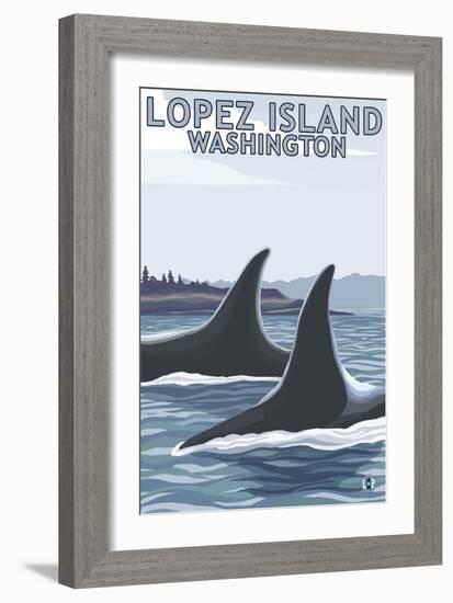 Lopez Island, WA - Orca Fins-Lantern Press-Framed Premium Giclee Print