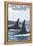 Lopez Island, WA - Orca Fins-Lantern Press-Framed Stretched Canvas