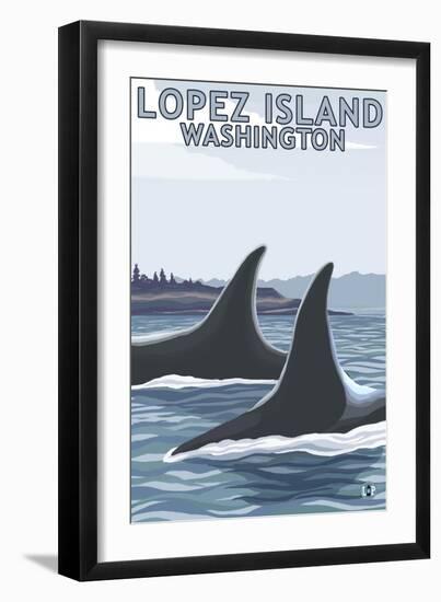 Lopez Island, WA - Orca Fins-Lantern Press-Framed Art Print