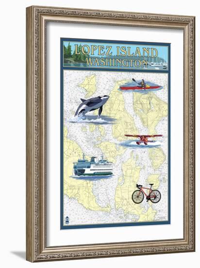 Lopez Island, Washington - Nautical Chart-Lantern Press-Framed Art Print