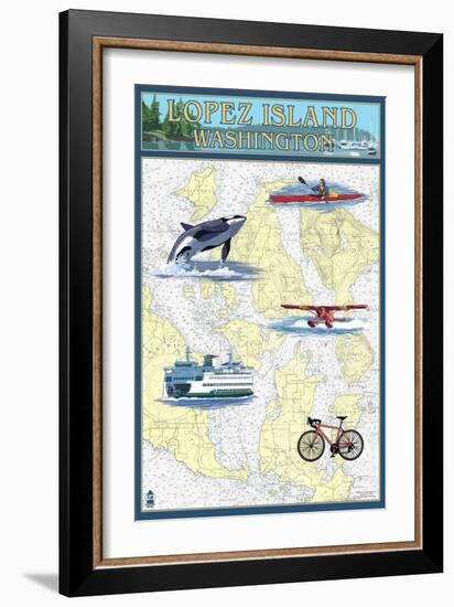 Lopez Island, Washington - Nautical Chart-Lantern Press-Framed Art Print