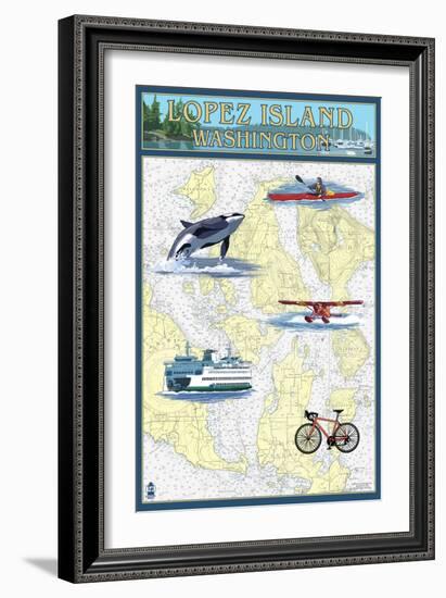 Lopez Island, Washington - Nautical Chart-Lantern Press-Framed Art Print