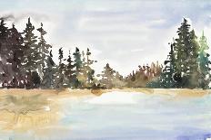 Lakefront Watercolor-Lora Gold-Framed Art Print