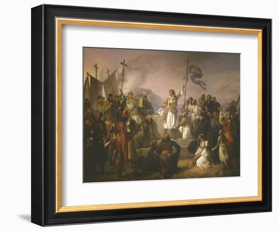 Lord Byron, 1788-1824, English Poet, Swearing Oath on Tomb of Marcos Botzaris-Lipparini-Framed Giclee Print