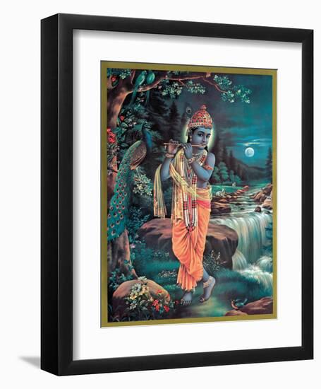 Lord Krishna The Enchanter - God of Love Playing his Flute-null-Framed Giclee Print