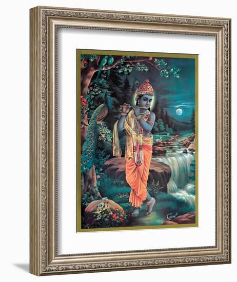 Lord Krishna The Enchanter - God of Love Playing his Flute-null-Framed Giclee Print