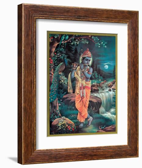 Lord Krishna The Enchanter - God of Love Playing his Flute-null-Framed Giclee Print