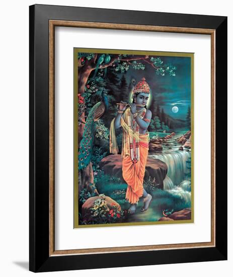 Lord Krishna The Enchanter - God of Love Playing his Flute-null-Framed Giclee Print