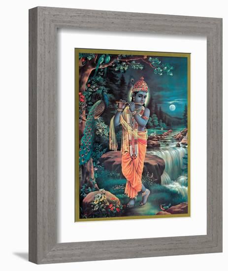 Lord Krishna The Enchanter - God of Love Playing his Flute-null-Framed Giclee Print