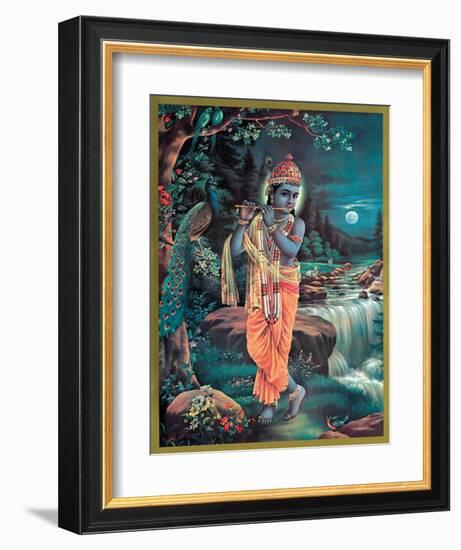 Lord Krishna The Enchanter - God of Love Playing his Flute-null-Framed Giclee Print