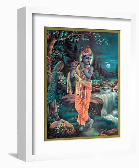 Lord Krishna The Enchanter - God of Love Playing his Flute-null-Framed Giclee Print