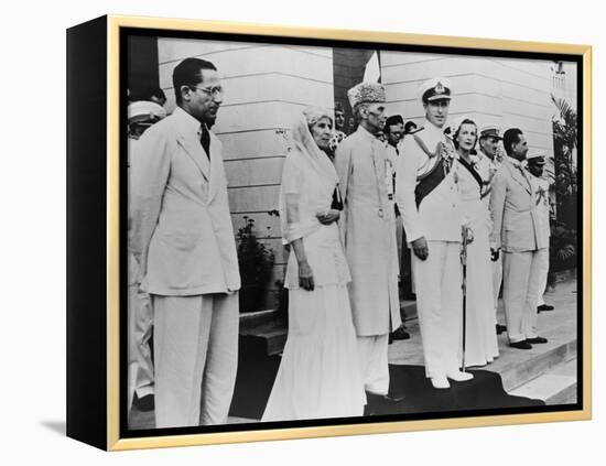 Lord Louis Mountbatten Handing over Power to Mahomed Ali Jinnah on Aug. 14, 1947-null-Framed Stretched Canvas