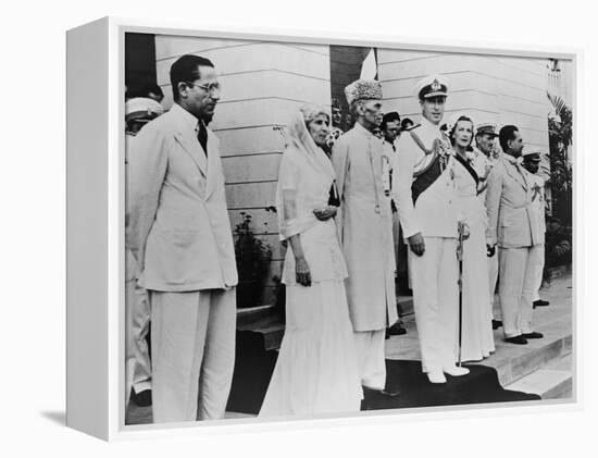 Lord Louis Mountbatten Handing over Power to Mahomed Ali Jinnah on Aug. 14, 1947-null-Framed Stretched Canvas