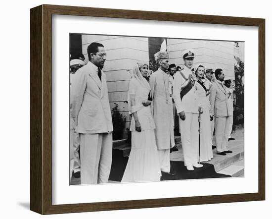 Lord Louis Mountbatten Handing over Power to Mahomed Ali Jinnah on Aug. 14, 1947-null-Framed Photo