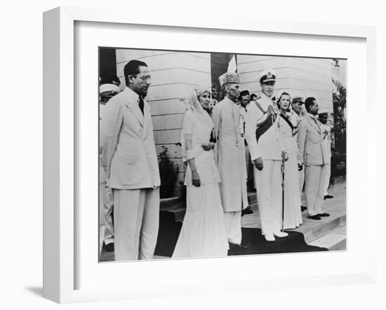 Lord Louis Mountbatten Handing over Power to Mahomed Ali Jinnah on Aug. 14, 1947-null-Framed Photo