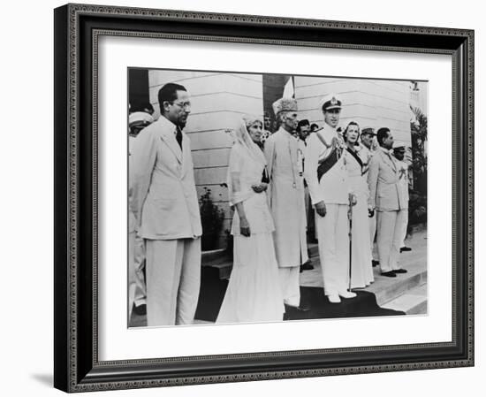 Lord Louis Mountbatten Handing over Power to Mahomed Ali Jinnah on Aug. 14, 1947-null-Framed Photo