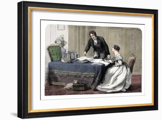 Lord Melbourne (1779-1848) instructing a young Queen Victoria 1819-1901), 1837 (c1895)-Unknown-Framed Giclee Print