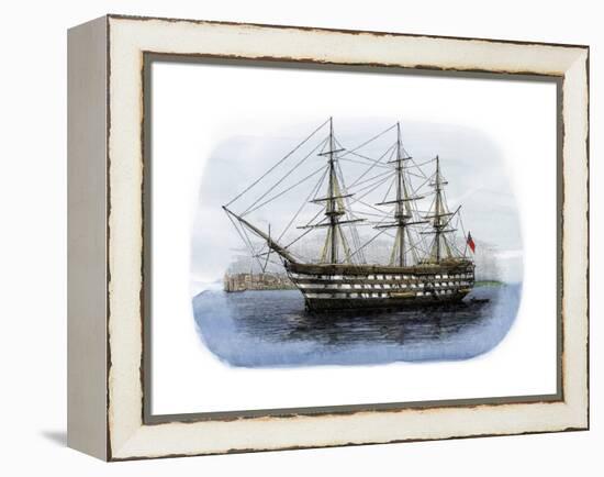 Lord Nelson's Ship HMS "Victory" in Portsmouth Harbor, 1800s-null-Framed Premier Image Canvas