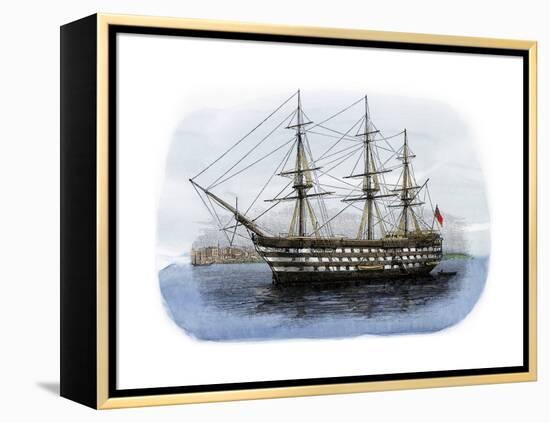 Lord Nelson's Ship HMS "Victory" in Portsmouth Harbor, 1800s-null-Framed Premier Image Canvas