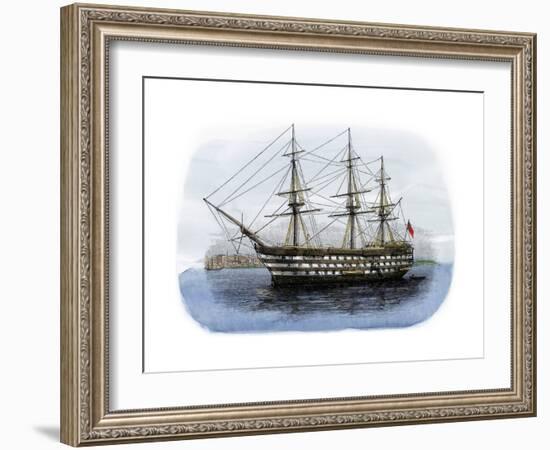 Lord Nelson's Ship HMS "Victory" in Portsmouth Harbor, 1800s-null-Framed Giclee Print