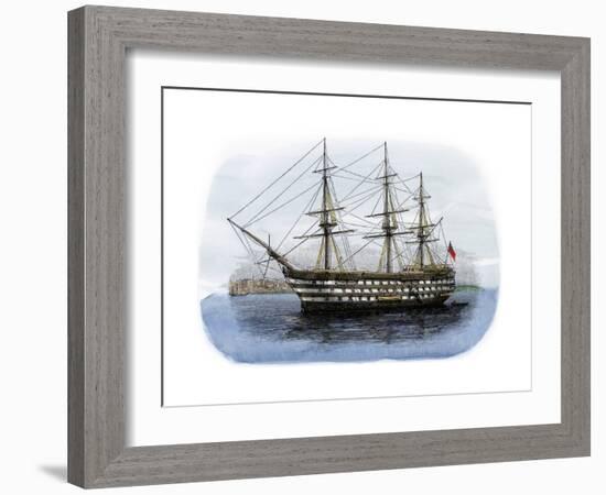 Lord Nelson's Ship HMS "Victory" in Portsmouth Harbor, 1800s-null-Framed Giclee Print