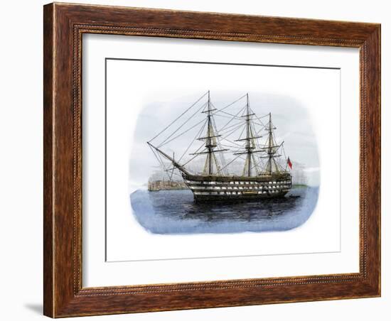 Lord Nelson's Ship HMS "Victory" in Portsmouth Harbor, 1800s-null-Framed Giclee Print