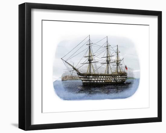 Lord Nelson's Ship HMS "Victory" in Portsmouth Harbor, 1800s-null-Framed Giclee Print