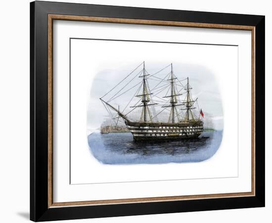 Lord Nelson's Ship HMS "Victory" in Portsmouth Harbor, 1800s-null-Framed Giclee Print