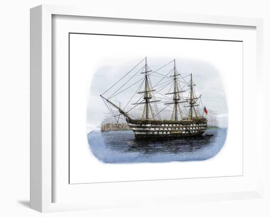 Lord Nelson's Ship HMS "Victory" in Portsmouth Harbor, 1800s-null-Framed Giclee Print